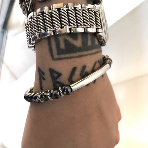 Genuine hematite beads silver bar bracelet - Picture 4 of 9